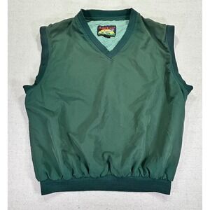 Vintage Tartan Mens Large Golf Windbreaker Vest Green V-Neck Lined Classic Wear
